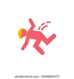 Falling pink woman silhouette pictogram. Caution sign. Isolated on white background. Vector illustration