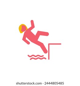 Falling pink woman silhouette pictogram. Caution sign. Isolated on white background. Vector illustration