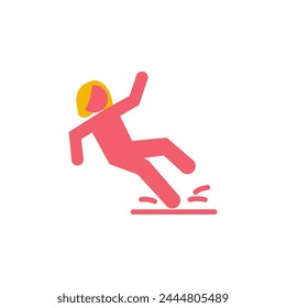 Falling pink woman silhouette pictogram. Caution sign. Isolated on white background. Vector illustration