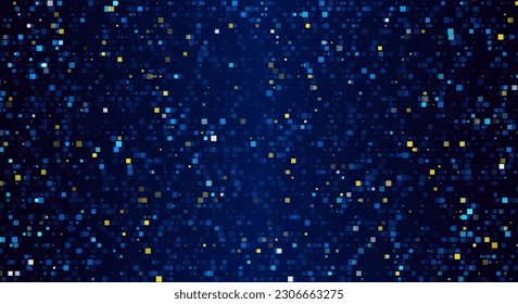 Falling Pixels. Abstract Pixel Gradient Design Background. Blue Glitch Noise Effect. Error Signal. Computer Memory Dump Problem Concept. Pixel Data Flow Matrix Vector Illustration.