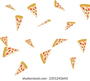 Falling pizza, vector cartoon minimalist