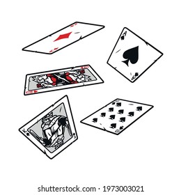 Falling playing cards colorful concept in vintage style isolated vector illustration
