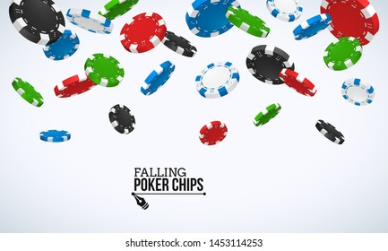 Falling poker chips isolated on light background. Vector illustration.