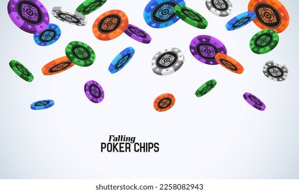 Falling poker chips isolated on light background. Vector illustration.