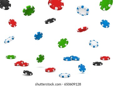 Falling poker chips isolated on white background. Vector illustration.