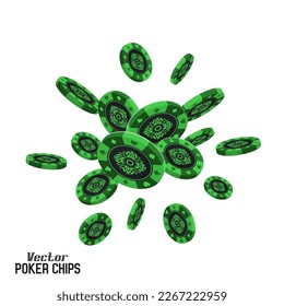 Falling poker chips on white background. Vector illustration.