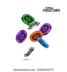 Falling poker chips on white background. Vector illustration.