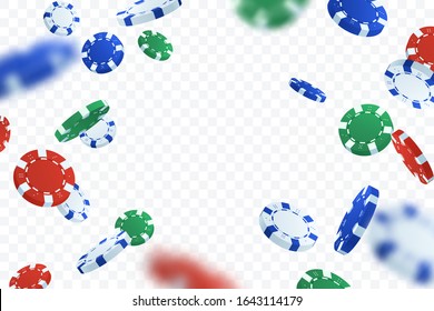 Falling poker gambling chips isolated on transparent background. Flying casino chips vector illustration. Games of chance. Element for your design.