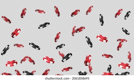 Falling poker gambling red and black chips isolated on transparent background for your arts