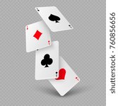 Falling poker playing cards of aces isolated on transparent background. Vector illustration