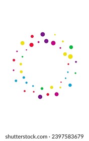 Falling Polka Top Vector White Background. Festive Shine Wallpaper. Effect Dot Texture. Rainbow Confetti Fun Backdrop.