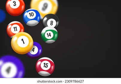 Falling pool billiard balls. 3d vector banner with copy space