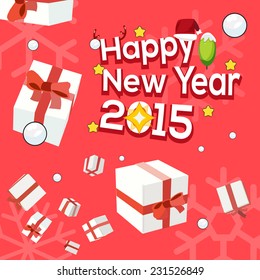 falling present boxes with greeting happy new year letters design. New Year concept - vector illustration
