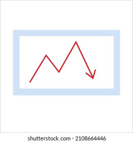 Falling profits. Bankruptcy of the enterprise. Red arrow in a frame down. Vector illustration in flat style
