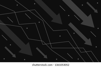 Falling profits banner, arrows falling down, default graph, business depression, bankruptcy, financial crisis. Vector illustration