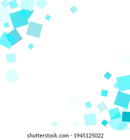 Falling quad shapes pattern. Light azure square particles geometric confetti. Digital rhombus particles vector card background.