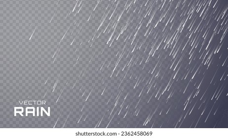 Falling Rain Drops on Transparent Background. Fast Falling Water or Snow Drops. Nature Rainfall. Vector Illustration.