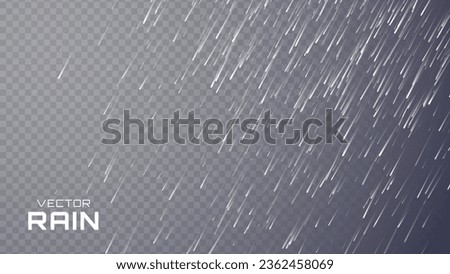 Falling Rain Drops on Transparent Background. Fast Falling Water or Snow Drops. Nature Rainfall. Vector Illustration.