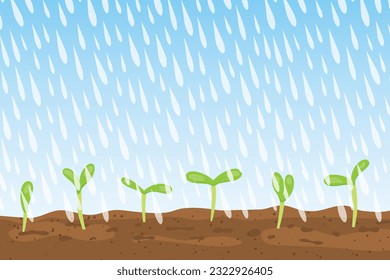 falling rain drops over young plants- vector illustration-