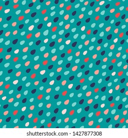 Falling raindrops colorful seamless vector pattern. Simple summer rain abstract background.