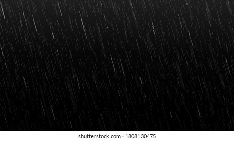 Falling raindrops isolated on black background. Falling water drops texture. Realistic rain. Vector illustration.