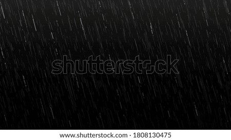 Falling raindrops isolated on black background. Falling water drops texture. Realistic rain. Vector illustration.