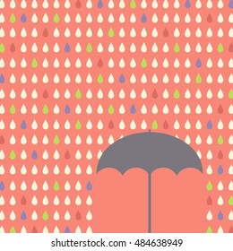 falling raindrops pattern with umbrella vector illustration