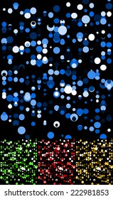 Falling, random circles in blue, green, red and yellow
