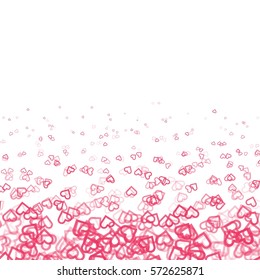 Falling random linear hearts. Background from different red hearts for web site head, gift card or presentation. Love concept art