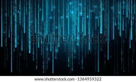 Falling Random Numbers. Blue Matrix Background. Stream of Decimal Digits. Vector illustration