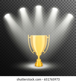 Falling rays on gold cup. Trophy.