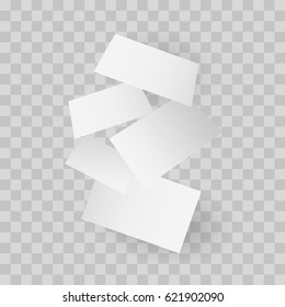 Falling Realistic Business Cards Template With Realistic Shadow On Checkered Background