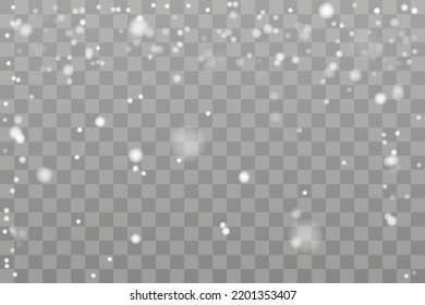 Falling realistic snow. Christmas, transparent snowfall isolated on transparent background. Stock vector illustration.