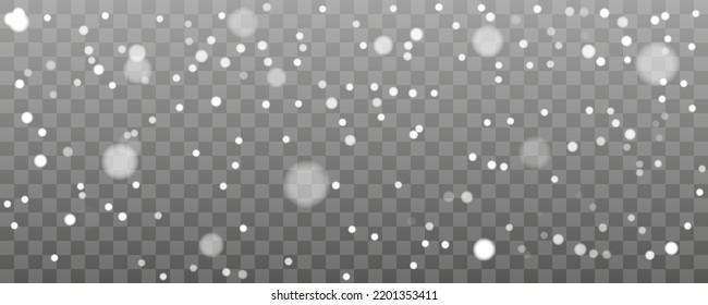 Falling realistic snow. Christmas, transparent snowfall isolated on transparent background. Stock vector illustration.