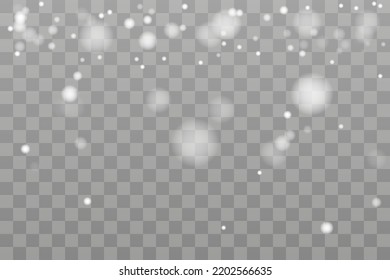 Falling realistic snow. Christmas, transparent snowfall isolated on transparent background. Stock vector illustration.