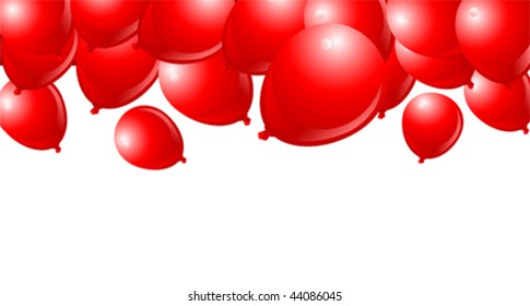 Falling Red Balloons on White Background with place for copy/text