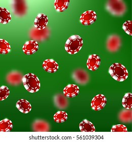 falling red chips  on green background . casino elements  