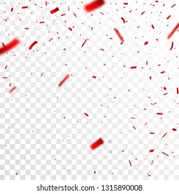 Falling red confetti on transparent background