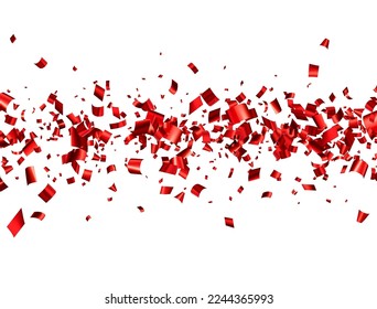 Falling red cut out foil ribbon confetti line. Design element for web, cards, flyers, invitations. Vector illustration.