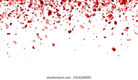 Falling red cut out foil ribbon confetti background with space for text. Design element for web, cards, flyers, invitations. Vector illustration.