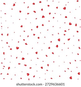 Falling Red Heart Confetti on White Background, Love and Valentine Celebration, Romantic Celebration Pattern, Valentine Love Decoration