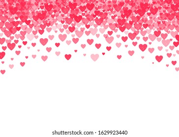 Falling red hearts confetti romantic background for Vallentines day or wedding design, greeting cards or posters.