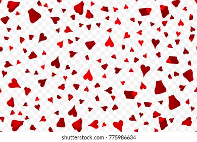 Falling red hearts isolated on transparent background