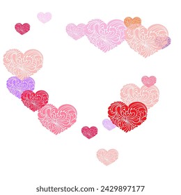 Falling red hearts. Love heart confetti, hearted valentines and valentine day card.  Red hearts confetti.