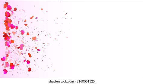 Falling Red Hearts on White Background. 