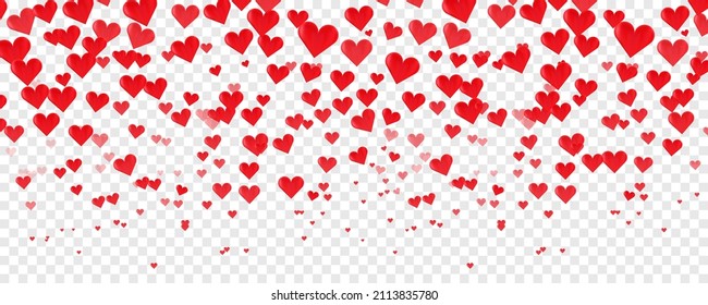 Falling red hearts with transparent background Romantic Valentines day background