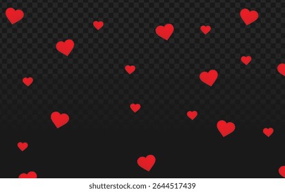 Falling red hearts in varying sizes, perfect for Valentine’s Day designs, wedding graphics, and love-themed branding.