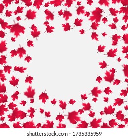 Falling red maple leaves background. Canada Day, July 1st celebration concept. 