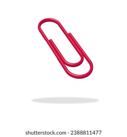 Falling red paper clip 3D vector illustration with shadow paper holder by marie luciano designs.