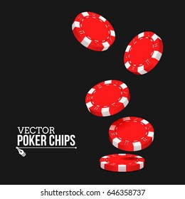 Falling Red Poker Chips Isolated On White Background. Vector Illustration.